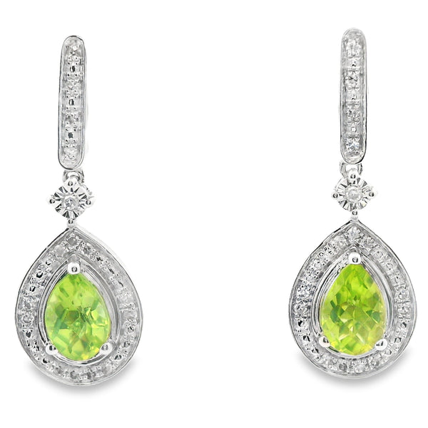 .96ct Peridot Diamond Dangle Earrings 10KT White Gold
