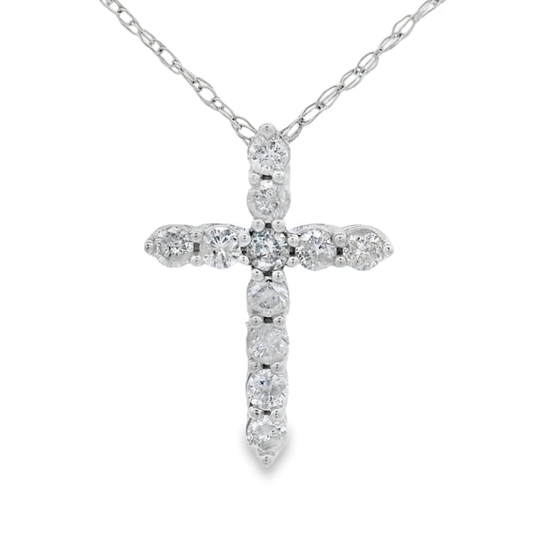 .19ct Diamond Cross Religious Pendant 14KT White Gold