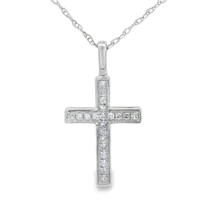 .08ct Diamond Cross Religious Pendant 14KT White Gold