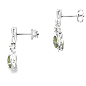 1.23ct Peridot Diamond Dangle Earrings 10KT White Gold