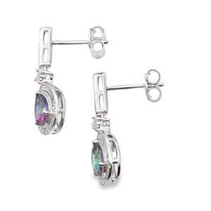 Mystic Fire Topaz Dangle Earrings 10KT White Gold
