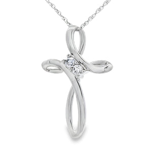 .04ct Diamond Cross Religious Pendant 14KT White Gold