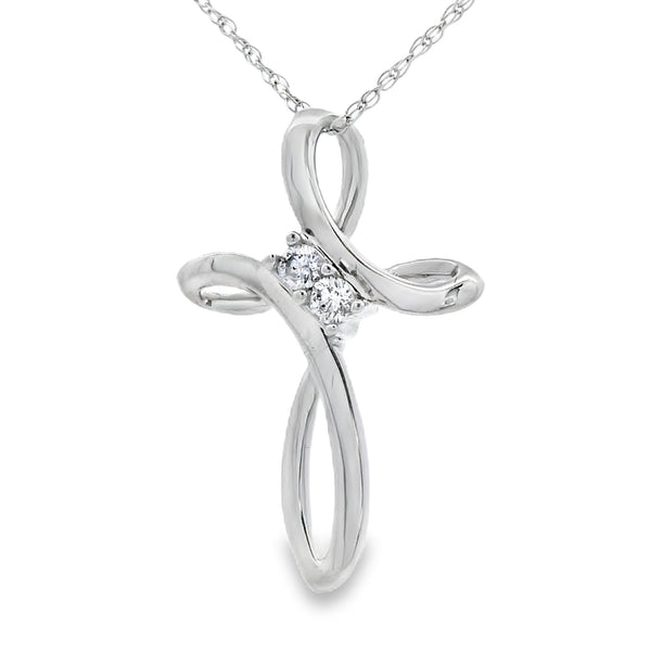 .04ct Diamond Cross Religious Pendant 14KT White Gold