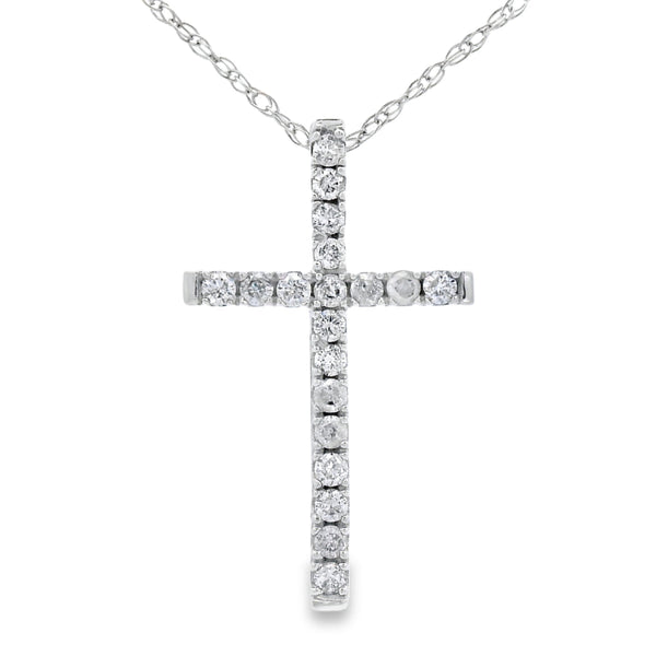 .13ct Diamond Cross Religious Pendant 14KT White Gold