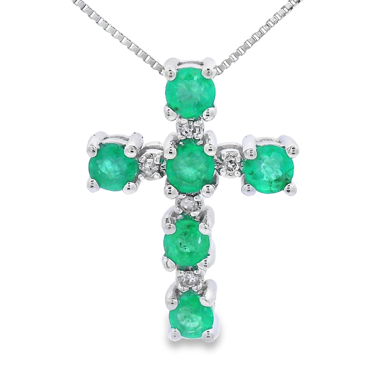 Emerald Diamond Cross Religious Pendant 10KT White Gold