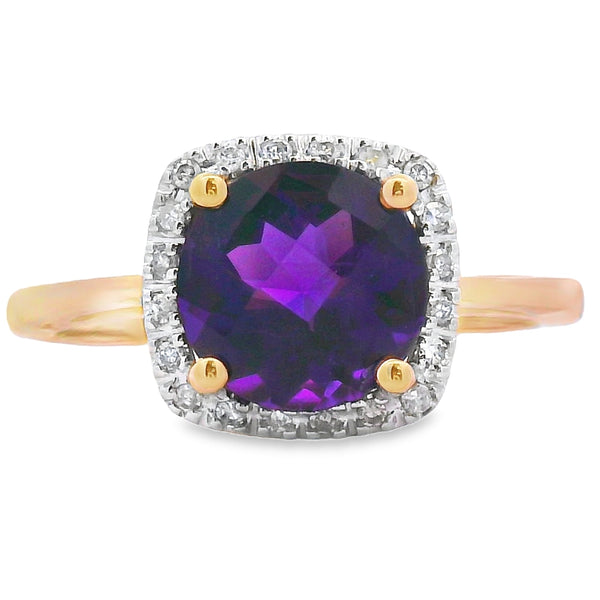 1.34ct Amethyst Diamond Ring 10KT Yellow Gold