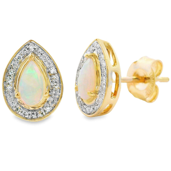 .26ct Opal Diamond Earrings 10KT Yellow Gold