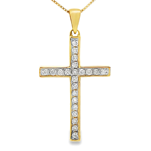 .22ct Diamond Cross Religious Pendant 14KT Yellow Gold