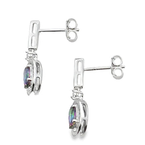 Mystic Fire Topaz Dangle Earrings 10KT White Gold