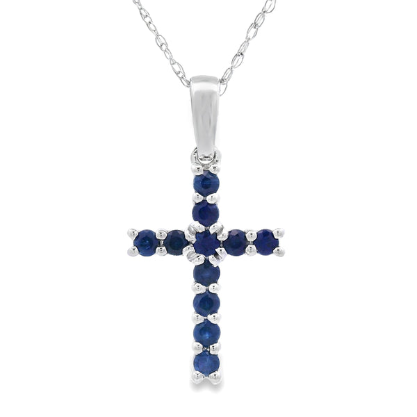 .29ct Sapphire Cross Religious Pendant 14KT White Gold