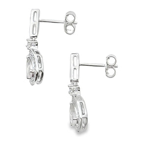 Rose Quartz Diamond Dangle Earrings 10KT White Gold