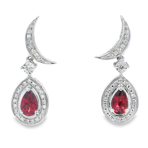 .62ct Garnet Diamond Dangle Earrings 10KT White Gold
