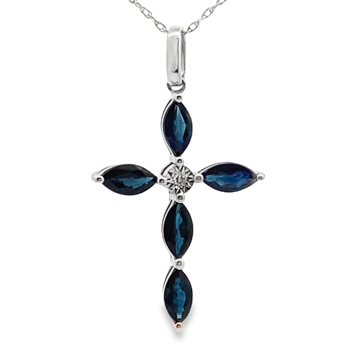 1.73ct Sapphire Cross Religious Pendant 10KT White Gold