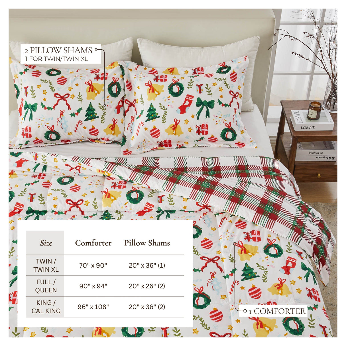 Reversible Christmas Comforter and Sham Set - Holiday Lodge Odette Collection