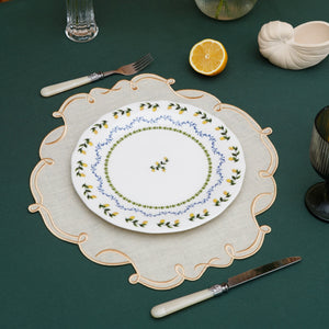Celestia Linen Ivory Gold Trim Square Placemats