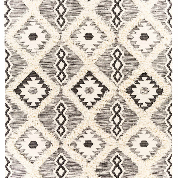 Jarales Cream/Black Tribal Tassel Wool Rug - Clearance