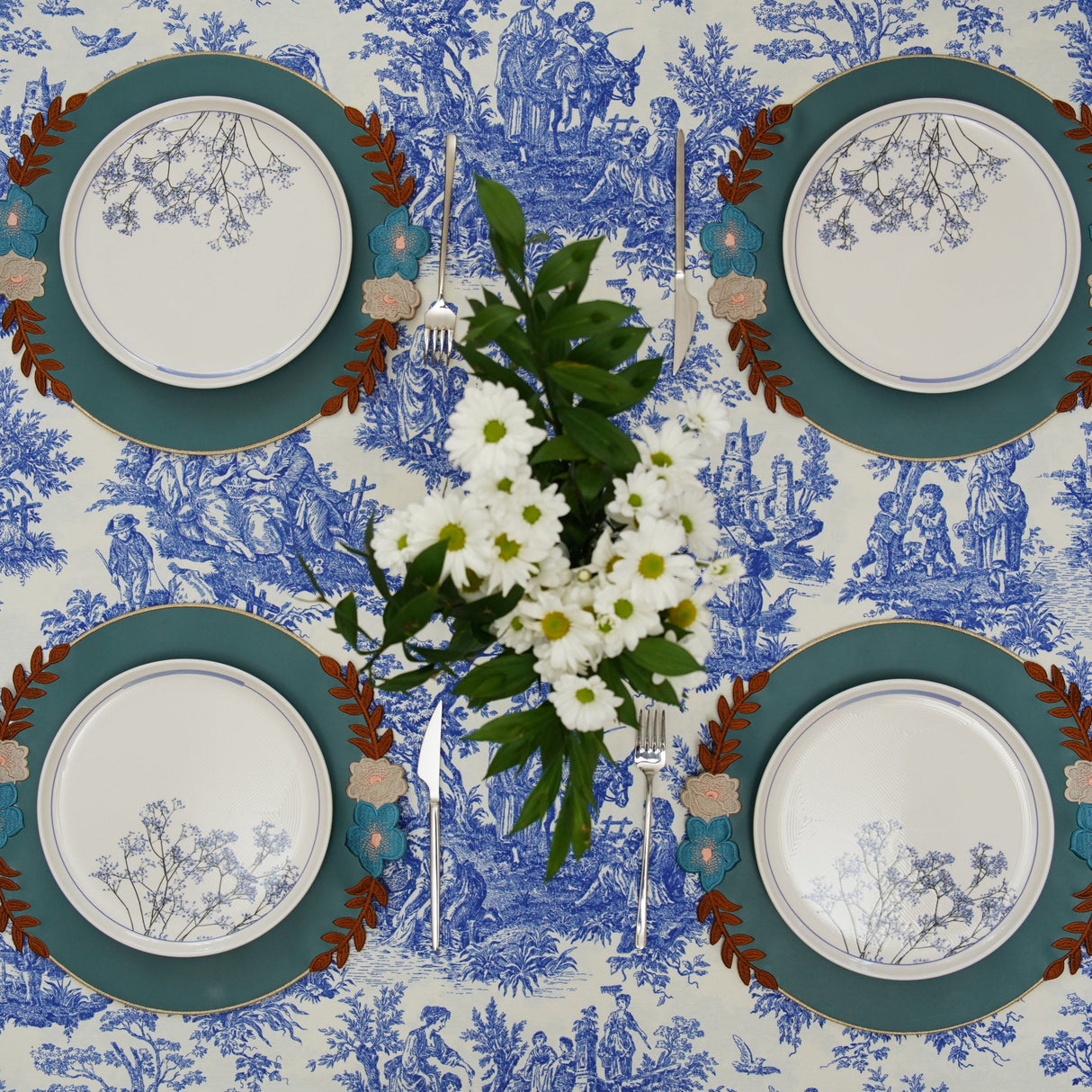 Jasmine Blue Round Faux Leather Placemat
