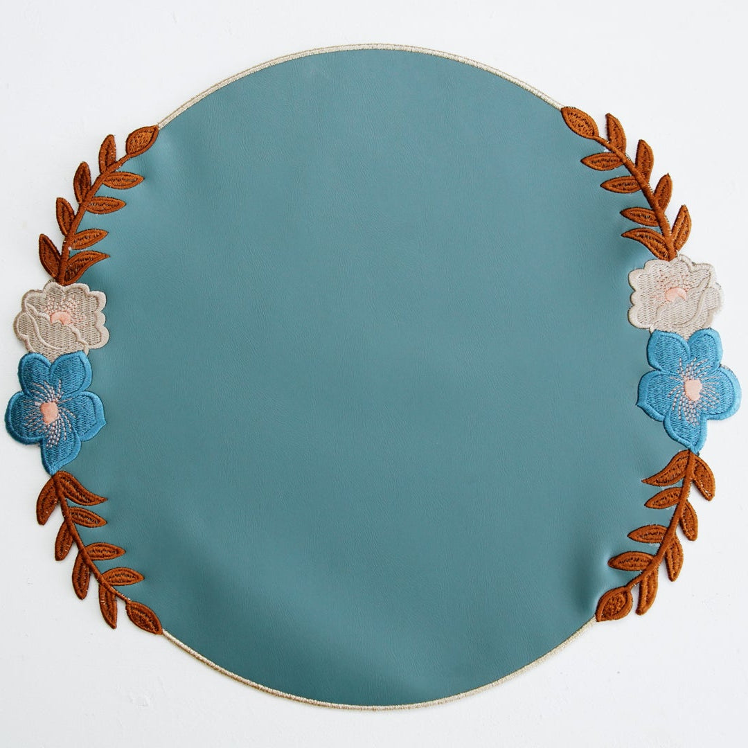 Jasmine Blue Round Faux Leather Placemat