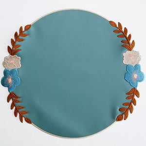 Jasmine Blue Round Faux Leather Placemat