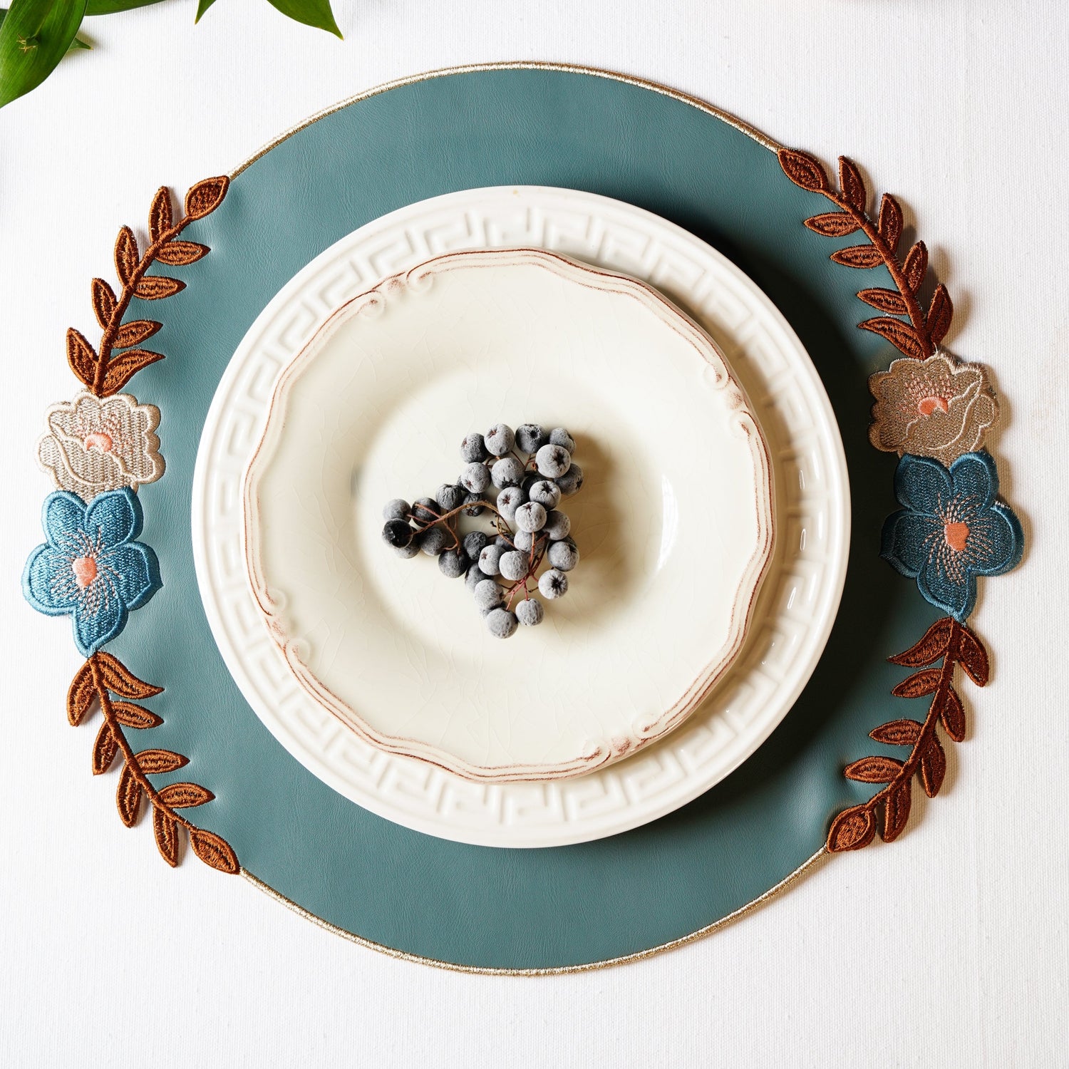 Jasmine Blue Round Faux Leather Placemat