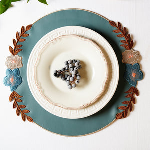 Jasmine Blue Round Faux Leather Placemat
