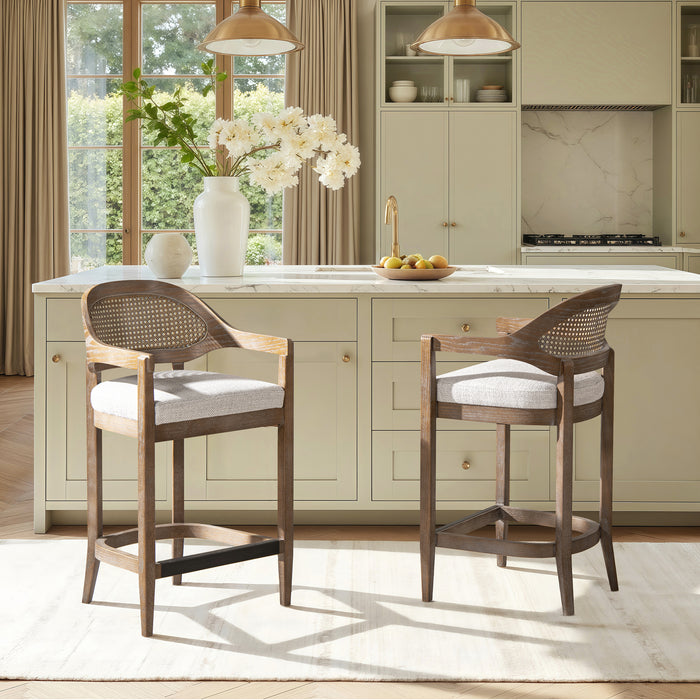 Jennifer Taylor Home Americana Mid-Century Modern Cane Back Counter Stool with Solid Oak Frame