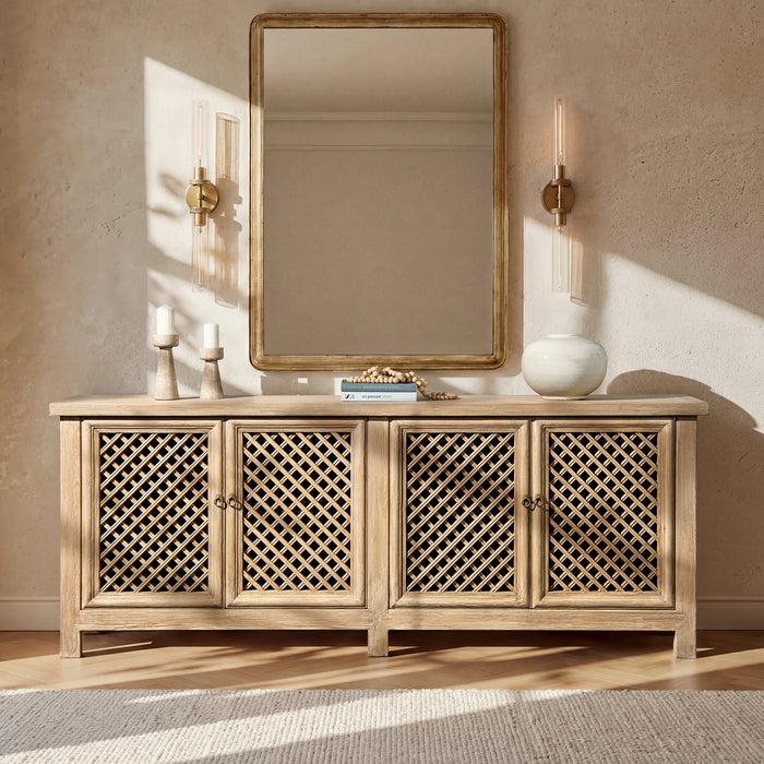 Jennifer Taylor Home Arden 97" Extra Long Reclaimed Pine Lattice Front Sideboard