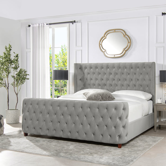 Jennifer Taylor Home Brooklyn King Tufted Panel Bed Headboard and Footboard Set with Wingback