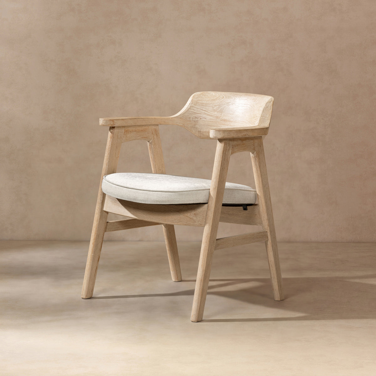 Jennifer Taylor Home Curved Reclaimed Pine Dining Arm Chair with Barrel Back in Beige