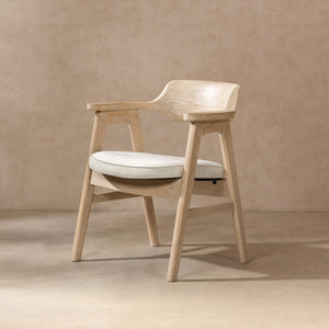 Jennifer Taylor Home Curved Reclaimed Pine Dining Arm Chair with Barrel Back in Beige