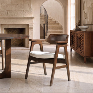 Jennifer Taylor Home Curved Reclaimed Pine Dining Arm Chair with Barrel Back in Light beige