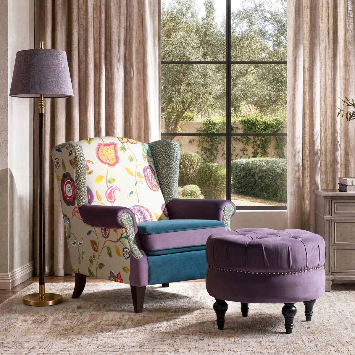 Jennifer Taylor Home Tufted Round Ottoman with Nailhead Accents - view 2