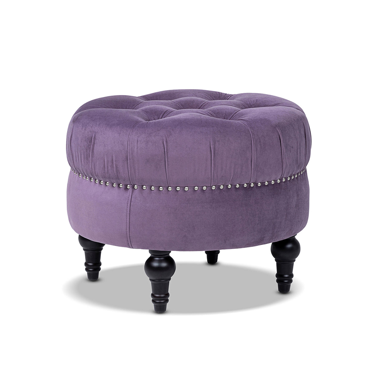 Jennifer Taylor Home Tufted Round Ottoman with Nailhead Accents - view 4