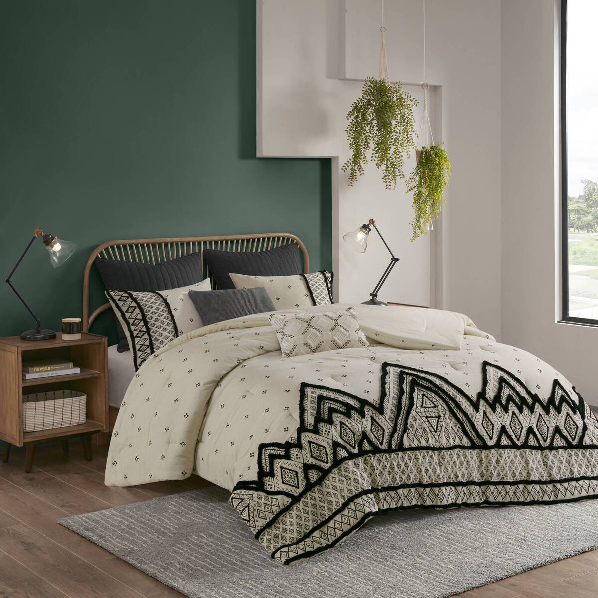 JLA 3 Piece Cotton and Flax Linen Blend Comforter Set with Chenille Trim