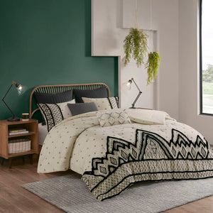 JLA 3 Piece Cotton and Flax Linen Blend Comforter Set with Chenille Trim