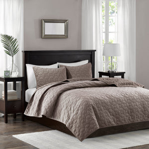 JLA 3 Piece Velvet Quilt Set Taupe Full/Queen
