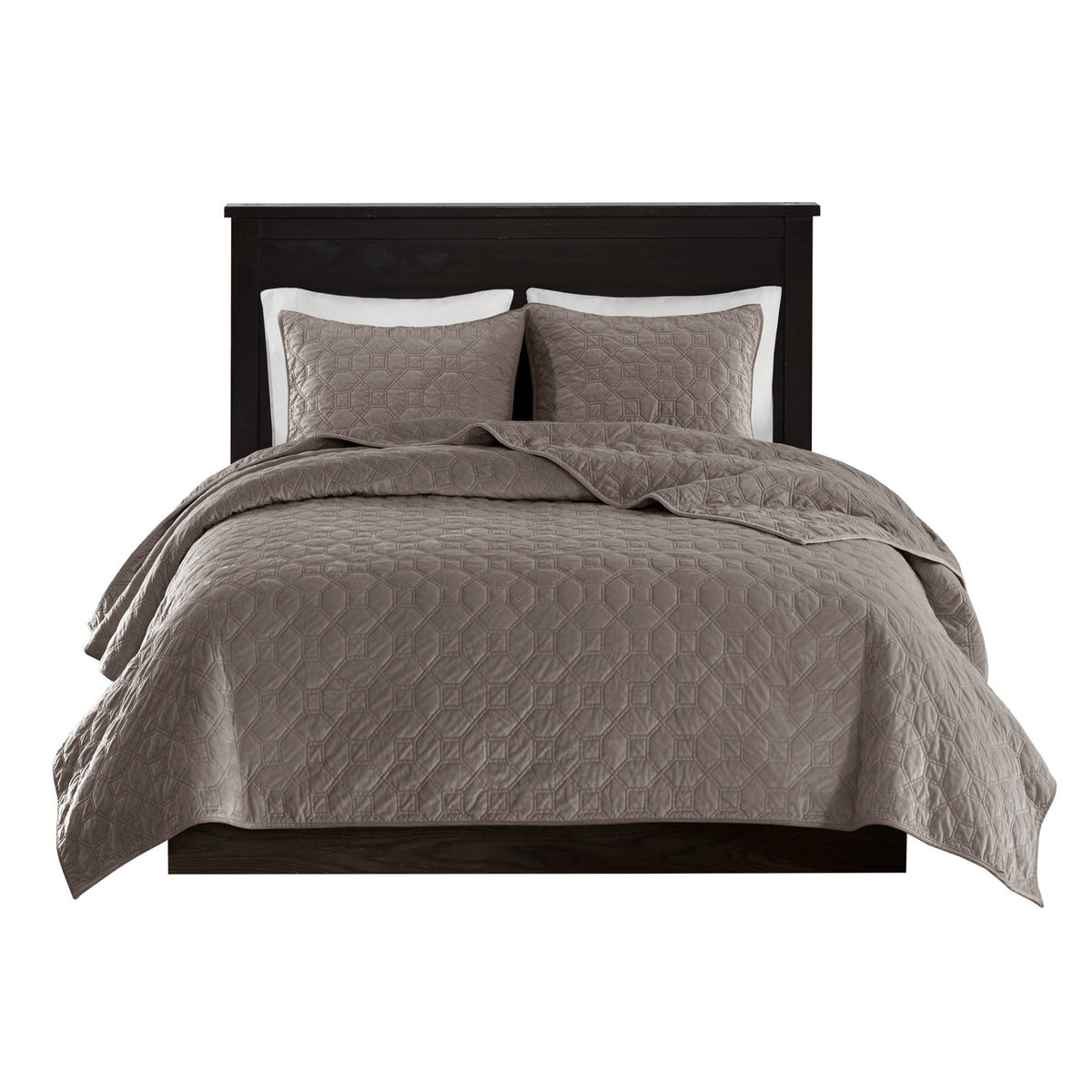 JLA 3 Piece Velvet Quilt Set Taupe Full/Queen - view 8