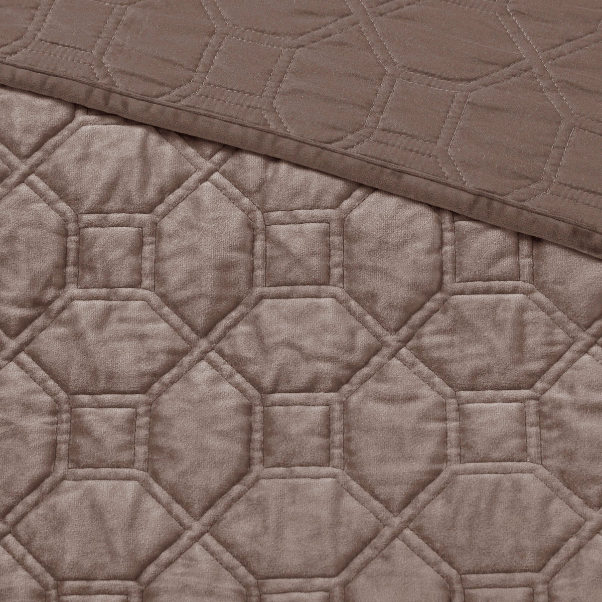 JLA 3 Piece Velvet Quilt Set Taupe Full/Queen - view 9
