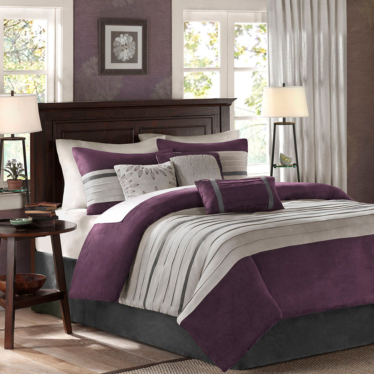 JLA 7 Piece Purple Faux Suede Comforter Set Full Size