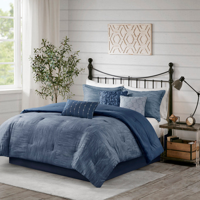 JLA 7 Piece Printed Seersucker Comforter Set with Hypoallergenic Fill