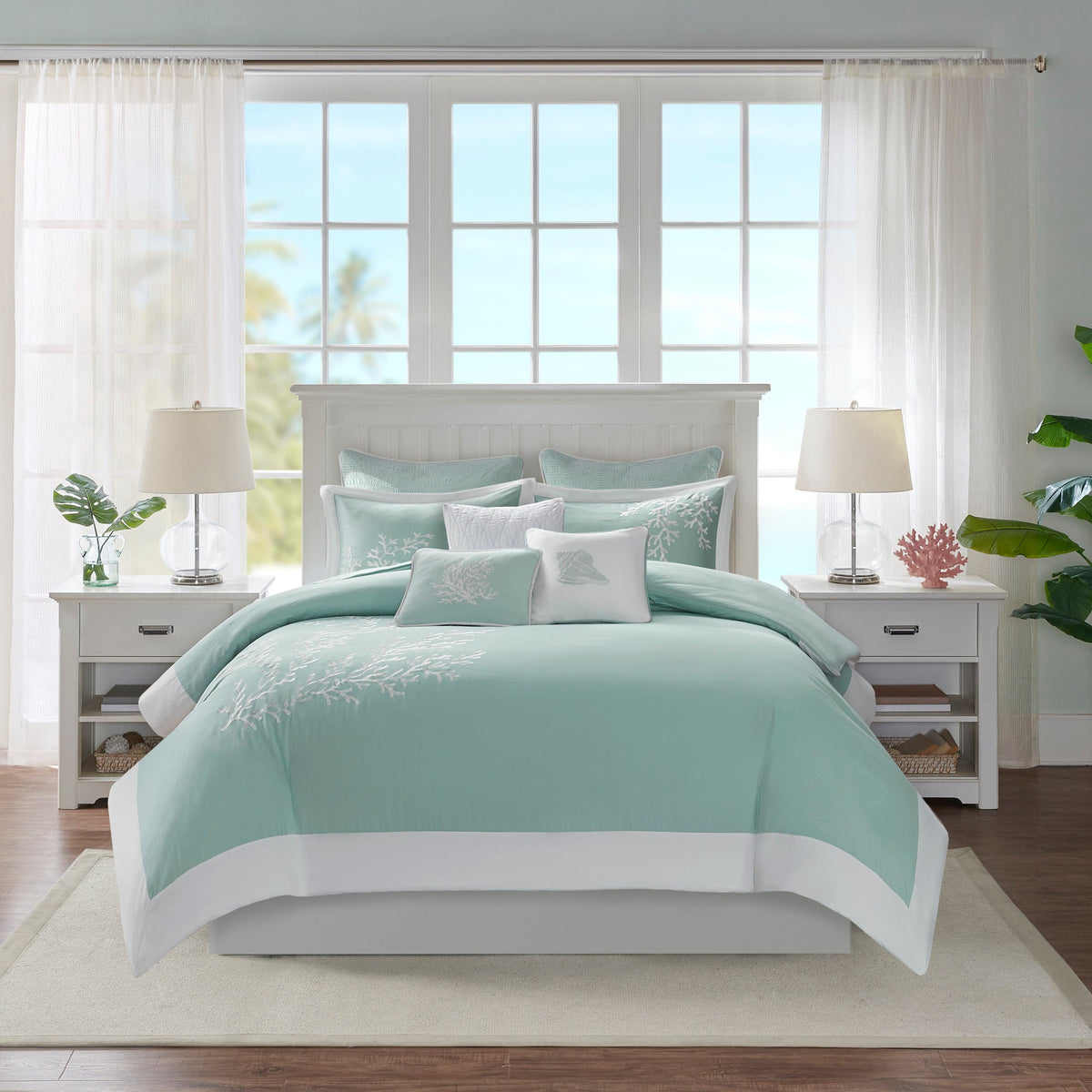 JLA Aqua Duvet Cover Mini Set with Coral Embroidery