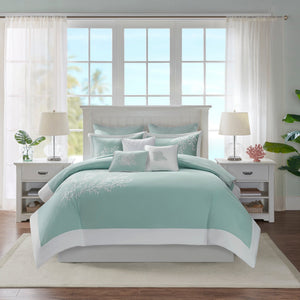 JLA Aqua Duvet Cover Mini Set with White Coral Embroidery