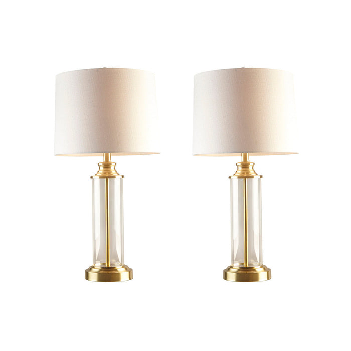 JLA Clarity Glass Cylinder Table Lamp Set of 2 with Gold Accents