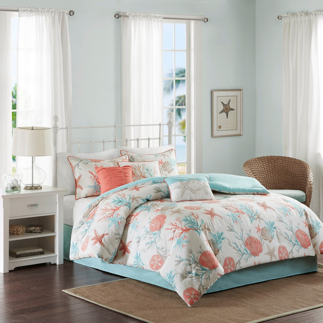 JLA Cotton Sateen Comforter Set with Coastal Motifs