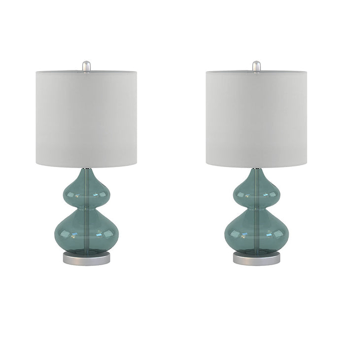 JLA Ellipse Curved Glass Table Lamp Set of 2 with Curved Blue Glass Base