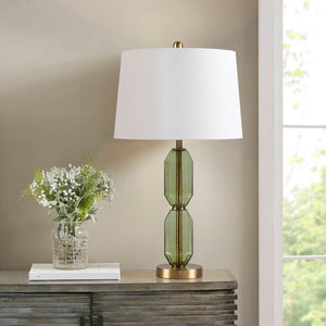 JLA Faceted Green Glass Table Lamp with White Fabric Shade - view 2