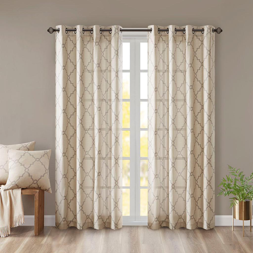 JLA Fretwork Print Grommet Top Window Curtain Panel with Sunlight Filtering
