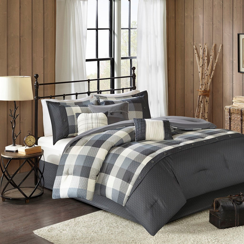 JLA Grey Herringbone Comforter Set with Decorative Pillows
