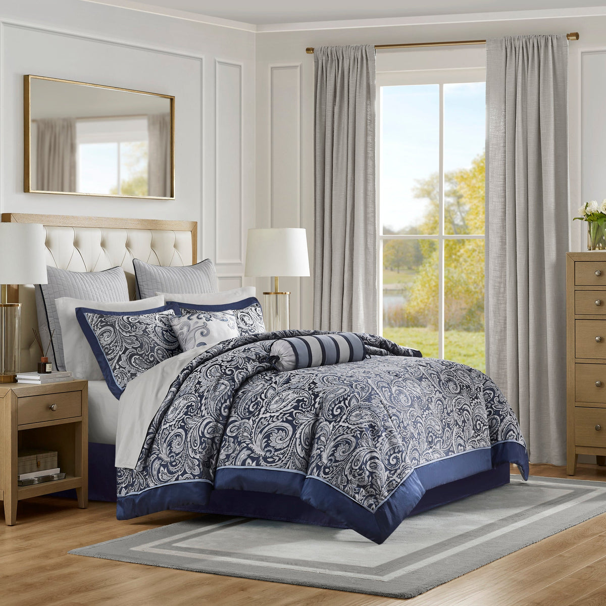 JLA Navy 12 Piece Comforter Set with Cotton Bed Sheets