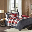 JLA Red Herringbone King Comforter Set with Buffalo Plaid Pattern